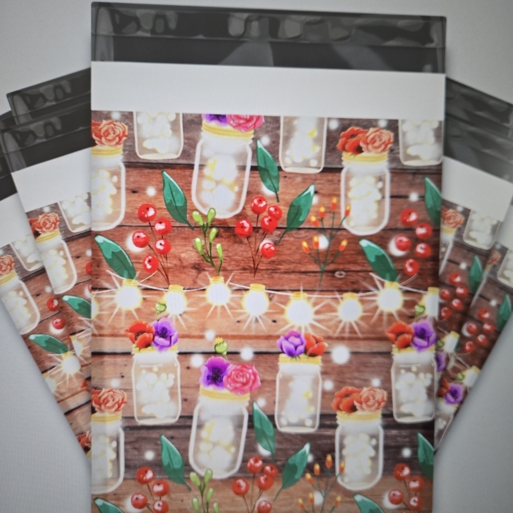 25 POLY MAILERS Floral Mason Jar Poly Mailers 10x13 25 Total